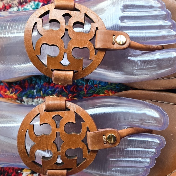 Tory Burch Cognac Brown Leather Miller Medallion Slip-on Flip Flop Sandal - Picture 3 of 17